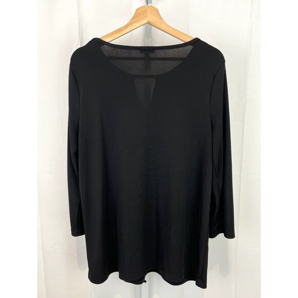 TALBOTS Keyhole Top 3/4 Sleeve Pullover Stretch Jersey Black Size L - Picture 2 of 7